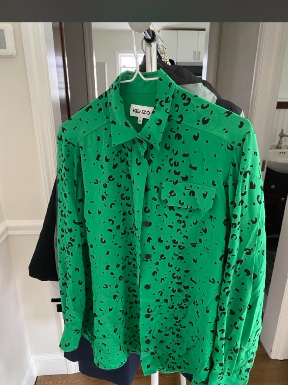 KENZO Green Leopard-Print Button-Down Shirt